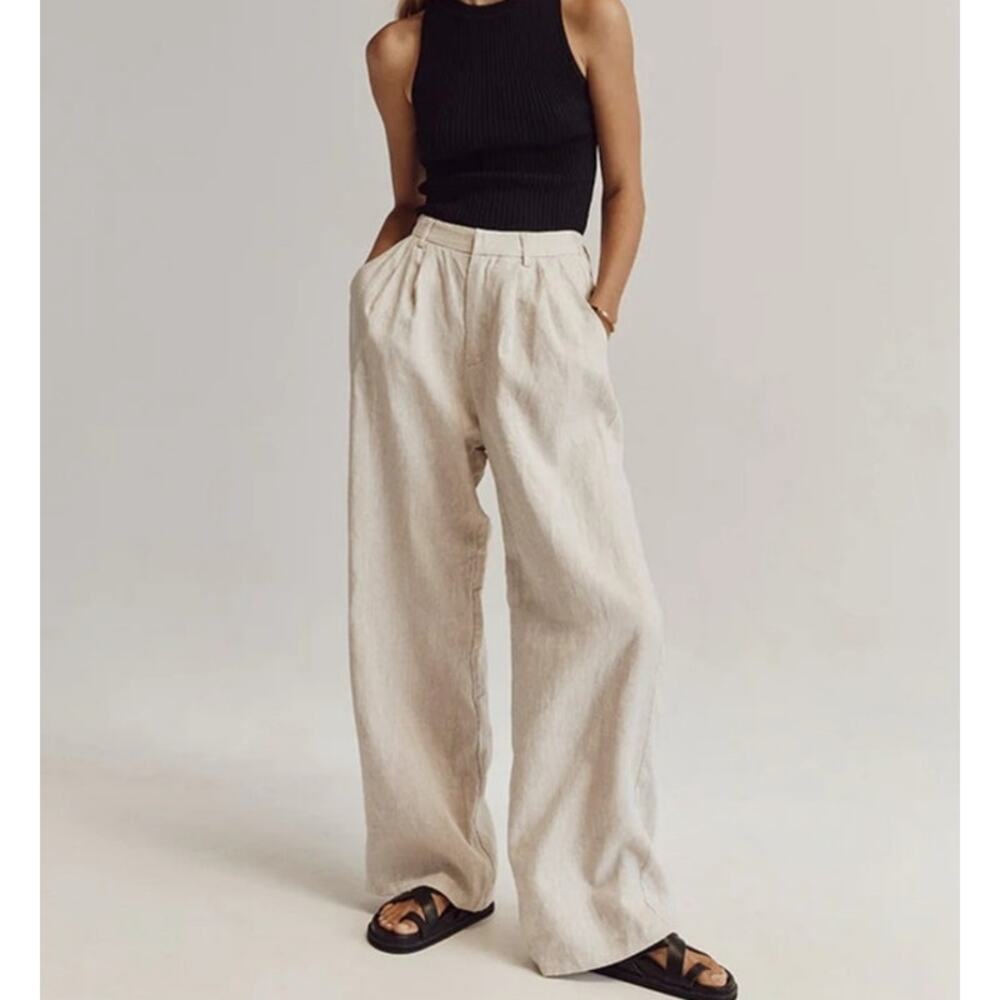 DISSH NORAH WIDE LEG LINEN PANT in NATURAL size 2